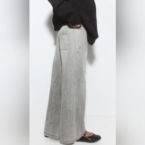H&M Wide Leg Denim Draw String Pants Grey XL NWT